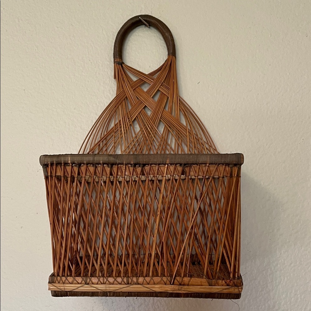 Handcrafted Brown Wicker Wall Basket